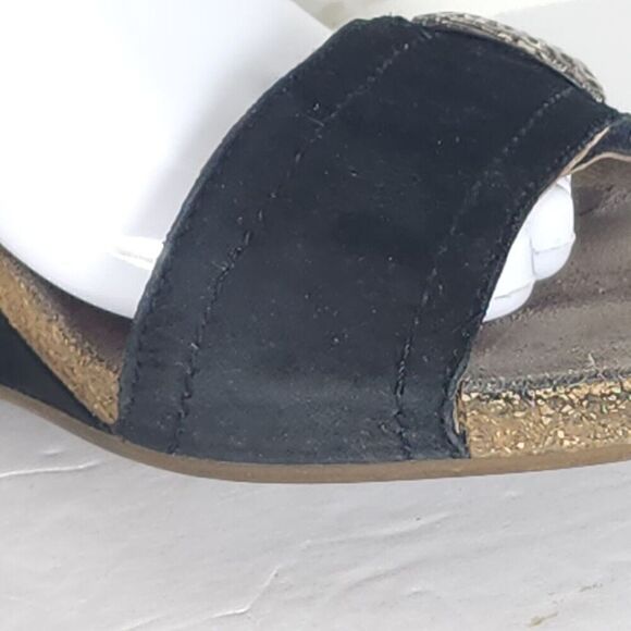 Mephisto Women's Jackie 40 US9-9,5 Black Leather Cork Embellished Wedge Sandals - Picture 14 of 16